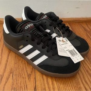 Adidas Samba Classic Leather Sneakers Black Light Brown Soles Women's 7.5